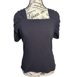 Ces Femme Ribbed Short Sleeved Square Neckline Top